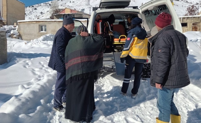 Kar paletli ambulans sağlık için yolları aşıyor